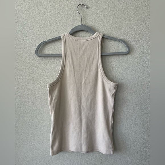 Anine Bing Eva Ribbed High Neck Cotton/Spandex Tank in Stone Women's Size S - Picture 5 of 8